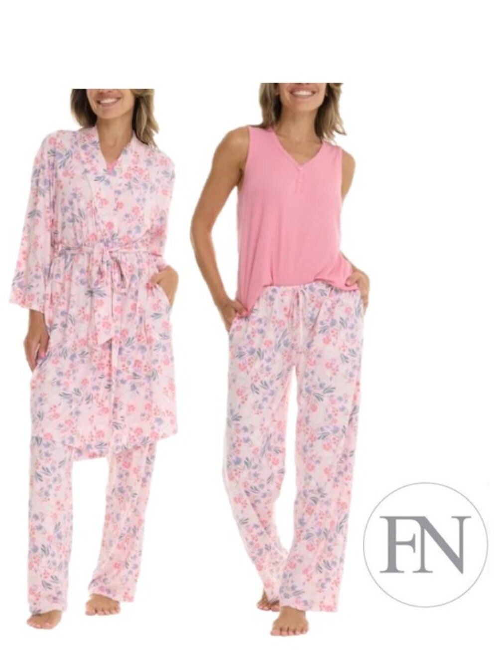 NWT Flora Nikrooz Women's 3-piece PJ Set, Robe, Tank, Pant, Pink
